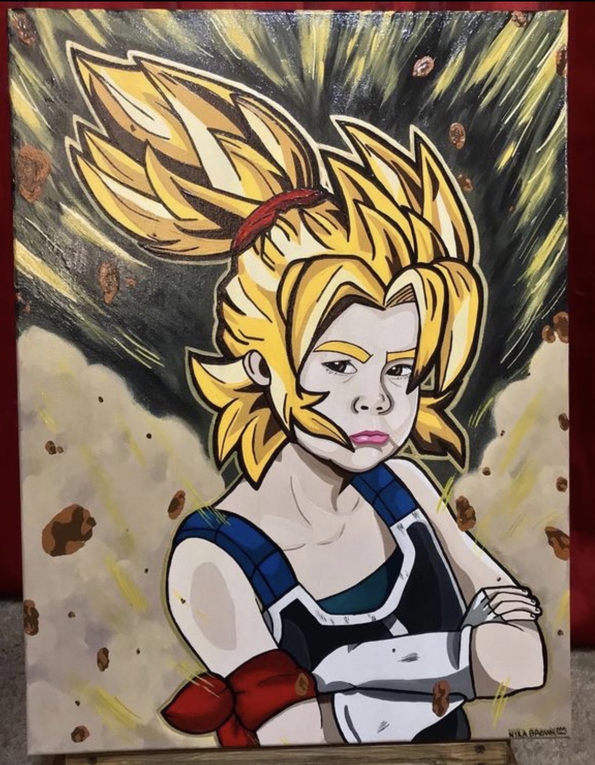 Painted portrait of a child as an anime warrior with golden hair