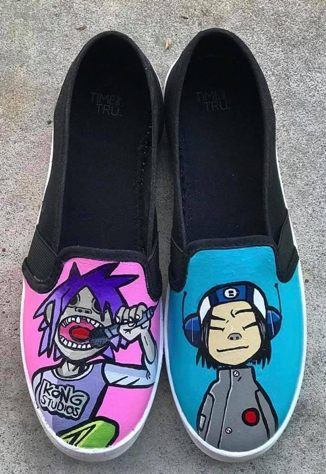 Gorillaz · Noodle & 2-D slip-ons, hand-painted by Nika B