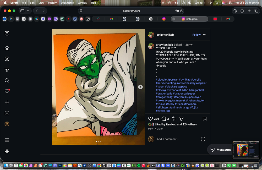 Acrylic painting of Dragon Ball character Piccolo in a white cape and turban against orange